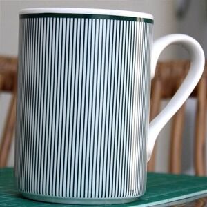 Dansk Bistro Green Pinstripe Coffee Mug White Ceramic Portugal Microwave Safe